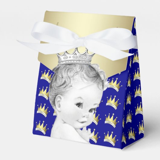 Baby shower van Royal Blue en Gold Prince Bedankdoosjes (Voorkant Zijde)
