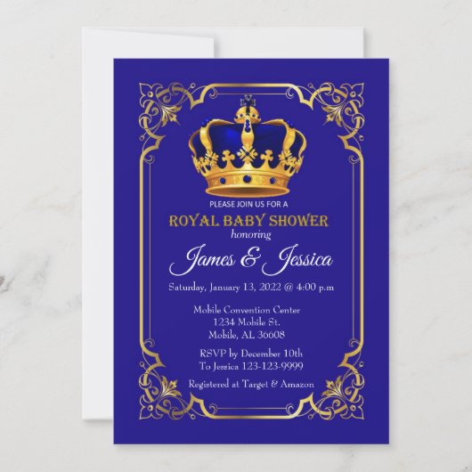 Baby shower van Royal Blue en Gold Prince Kaart (Voorkant)