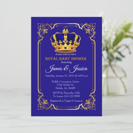 Baby shower van Royal Blue en Gold Prince Kaart (Staand voorkant)