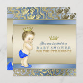 Baby shower van Royal Blue en Gold Prince Kaart (Voorkant / Achterkant)