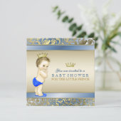 Baby shower van Royal Blue en Gold Prince Kaart (Staand voorkant)
