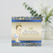 Baby shower van Royal Blue en Gold Prince Kaart (Staand voorkant)
