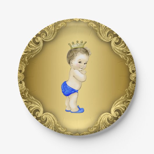 Baby shower van Royal Blue en Gold Prince Papieren Bordje (Voorkant)