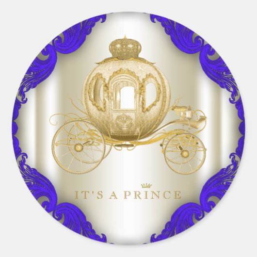 Baby shower van Royal Blue en Gold Prince Ronde Sticker (Voorkant)