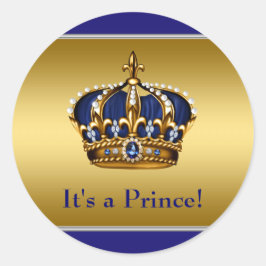Baby shower van Royal Blue en Gold Prince Ronde Sticker