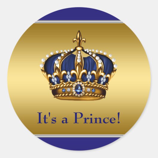 Baby shower van Royal Blue en Gold Prince Ronde Sticker (Voorkant)