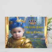Baby shower van Royal Blue Gold Crown Drapes Princ Kaart (Staand voorkant)