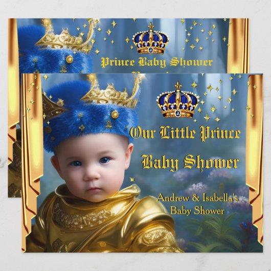 Baby shower van Royal Blue Gold Crown Drapes Princ Kaart (Voorkant / Achterkant)