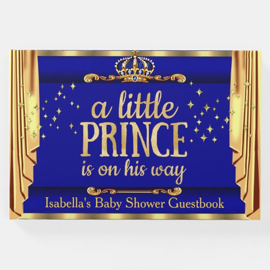Baby shower van Royal Blue Gold Drapes Prince Gastenboek (Voorkant)