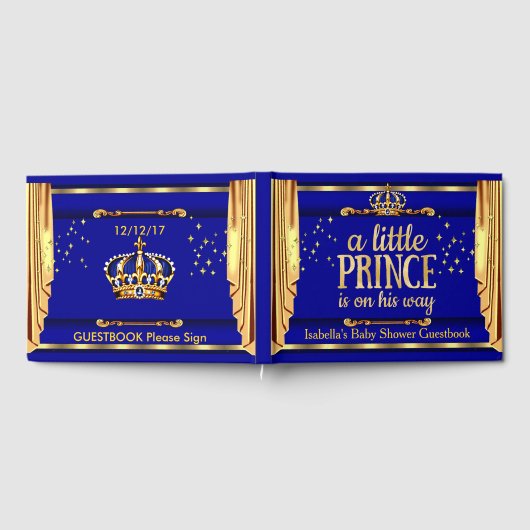 Baby shower van Royal Blue Gold Drapes Prince Gastenboek (Volledig)