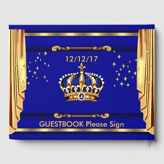 Baby shower van Royal Blue Gold Drapes Prince Gastenboek (Achterkant)