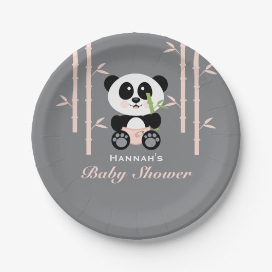 Baby shower van Roze Bamboo Panda Papieren Bordje (Voorkant)