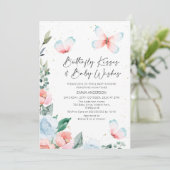 Baby shower van roze blauwe vlindervlinder kaart (Staand voorkant)