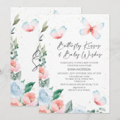 Baby shower van roze blauwe vlindervlinder kaart (Voorkant / Achterkant)