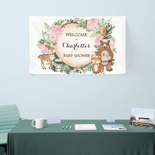 Baby shower van roze bosbossen spandoek (Beurs)