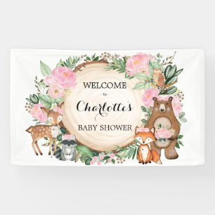 Baby shower van roze bosbossen spandoek