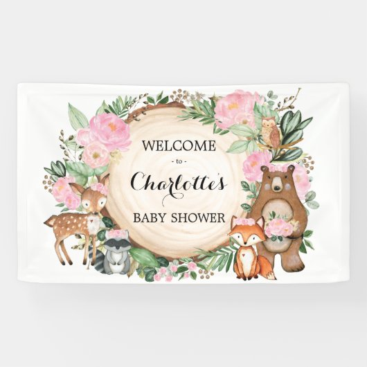 Baby shower van roze bosbossen spandoek (Horizontaal)