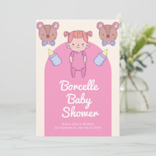 Baby shower van roze en bruin Beer Kaart (Staand voorkant)