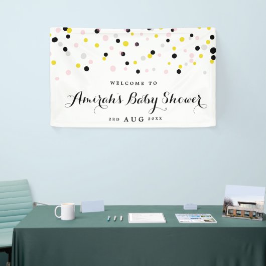 Baby shower van roze en gele Confetti poka Dots Spandoek (Beurs)
