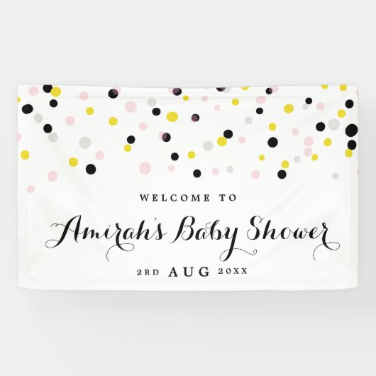 Baby shower van roze en gele Confetti poka Dots Spandoek (Horizontaal)