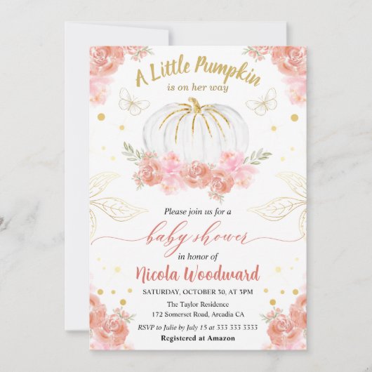 Baby shower van roze en goudflessen kaart (Voorkant)