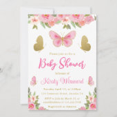 Baby shower van roze en goudvlinder kaart (Voorkant)