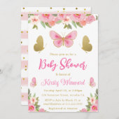 Baby shower van roze en goudvlinder kaart (Voorkant / Achterkant)