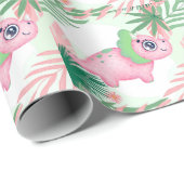 Baby shower van Roze en Groene Meisjes Dinosaur Cadeaupapier (Rol Hoek)