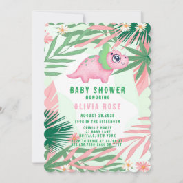 Baby shower van Roze en Groene Meisjes Dinosaur Kaart