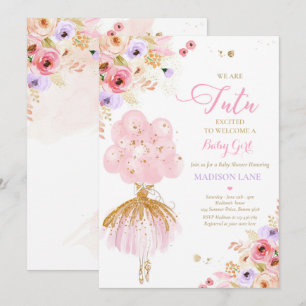 Baby shower van roze en Lila Floral Ballerina Kaart