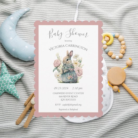 Baby shower van roze Floral Bunny Rabbit Kaart