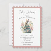 Baby shower van roze Floral Bunny Rabbit Kaart (Voorkant)