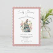 Baby shower van roze Floral Bunny Rabbit Kaart (Staand voorkant)