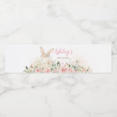 Baby shower van roze Floral Bunny Rabbit Waterfles Etiket (Enkel label)