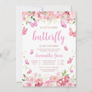 Baby shower van roze Floral Butterfly Kaart