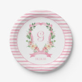 Baby shower van roze Floral Crest Bord (Voorkant)