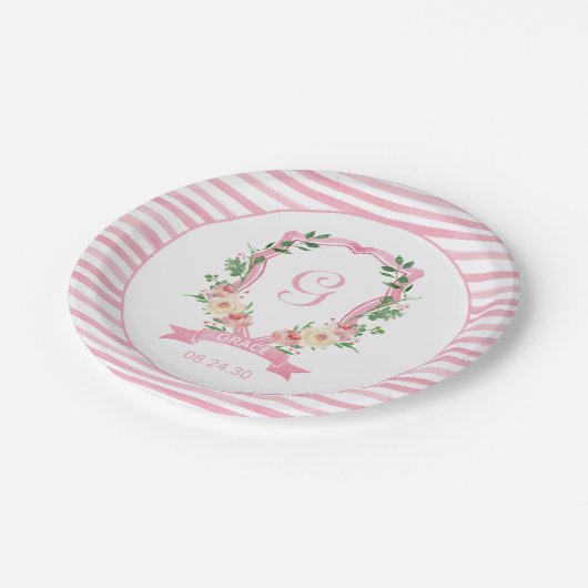 Baby shower van roze Floral Crest Bord (Gekanteld)