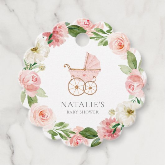 Baby shower van roze Floral Girl Bedankjes Labels (Voorkant)