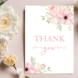 Baby shower van roze Floral Girl Bedankkaart