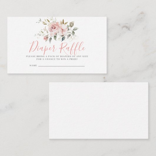 Baby shower van roze Floral Girl Diaper Raffle Tic Informatiekaartje (Voorkant / Achterkant)