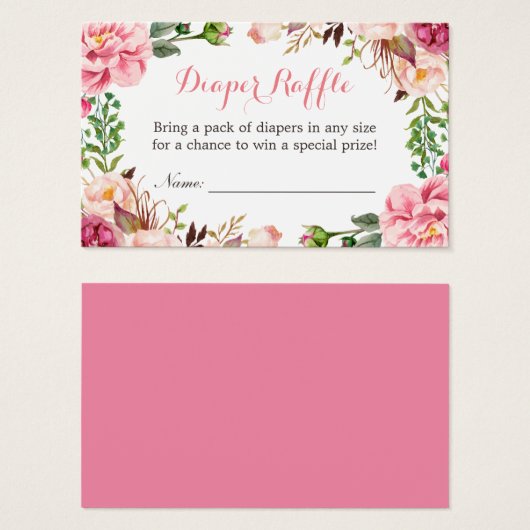 Baby shower van roze Floral Girl Diaper Raffle Tic Visitekaartjes (Voorkant /achterkant)