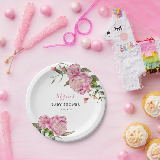 Baby shower van roze Floral Girl Papieren Bordje (Feest)