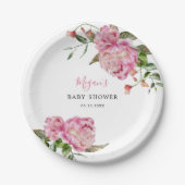 Baby shower van roze Floral Girl Papieren Bordje (Voorkant)