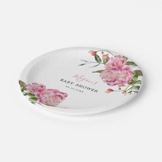 Baby shower van roze Floral Girl Papieren Bordje (Gekanteld)