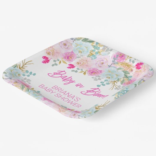 Baby shower van roze Floral Girl Papieren Bordje (Gebogen)