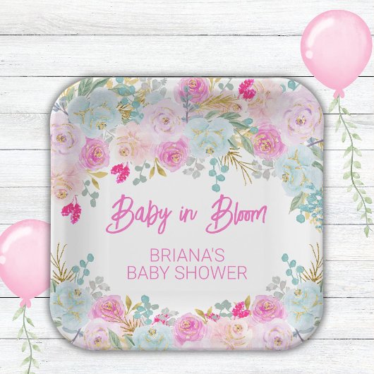 Baby shower van roze Floral Girl Papieren Bordje