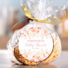 Baby shower van roze Floral Girl Ronde Sticker