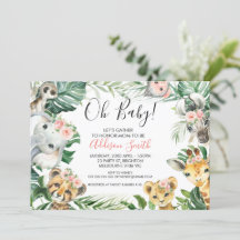 Baby shower van roze Floral Greenery Safari Animal