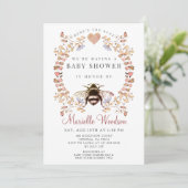 Baby shower van roze Floral Heart Bee Kaart (Staand voorkant)