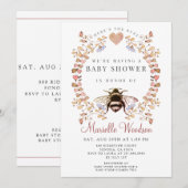 Baby shower van roze Floral Heart Bee Kaart (Voorkant / Achterkant)